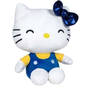 Jucarie din plus Hello Kitty cu salopeta albastra, Editie aniversara, 22 cm