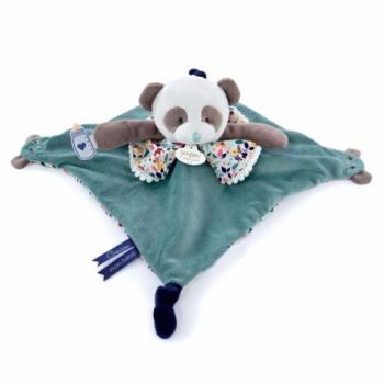 Marioneta Doudou - urs panda de plus cu paturica, 30 cm, verde gri