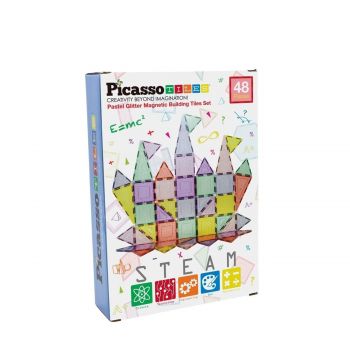 Pastel glitter magnetic building tiles set