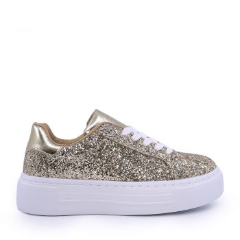 Sneakers femei Benvenuti aurii din material sintetic cu aspect glitter 1417DP61403GLAU