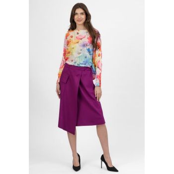 Bluza cu maneca lunga fluture si imprimeu flori multicolore pastelate