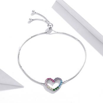 Bratara din argint Rainbow Crystal Heart