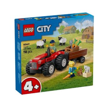 Lego City Red Farm Tractor With Trailer & Sheep (60461)