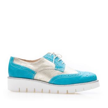 Pantofi casual damă din piele naturală, Leofex - Mostră 012-2 Turquoise Auriu Box