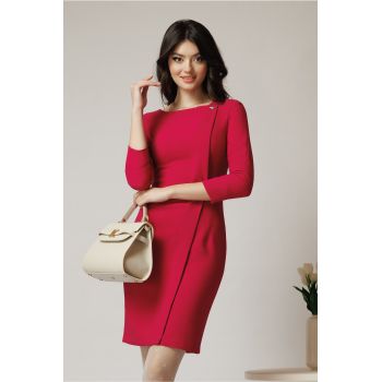 Rochie office din stofa fucsia cu accesoriu discret