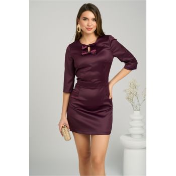 Rochie DY Fashion eleganta din tafta mov cu fundite la bust