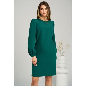 Rochie DY Fashion eleganta din stofa verde cu funda la spate