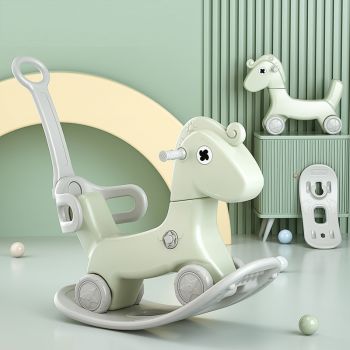 Balansoar 3 in 1 transformabil in vehicul fara pedale cu maner parental detasabil,roti EVA,spatar si baza detasabile Nichiduta Garden Rocking Horse Green