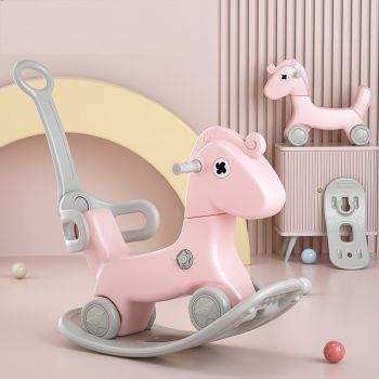 Balansoar 3 in 1 cu maner parental Nichiduta Rocking Horse Pink