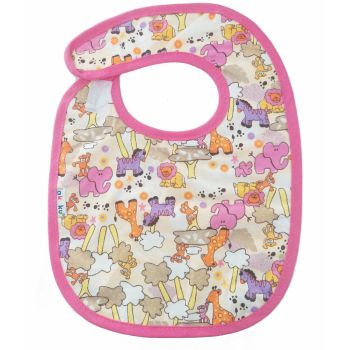 Baveta impermeabila din bumbac cu inchidere velcro  23x20cm Akuku animals Pink