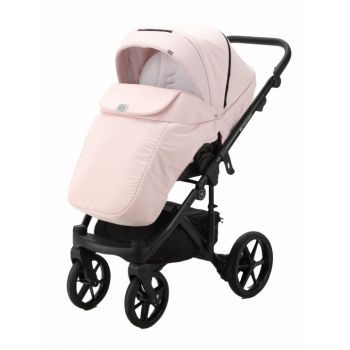 Carucior 3 in 1 Adamex Olivia Linen EcoLeather PS22 Powder Pink cu scaun auto iSize, landou cu suport de cap reglabil pe inaltime, parte sport reglabila pana la orizontala, roti cu suspensii