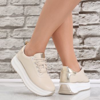 Pantofi dama casual Bej din Piele Naturala Namia