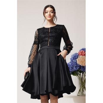 Rochie Ella Collection Maribel eleganta din tafta neagra cu paiete la bust