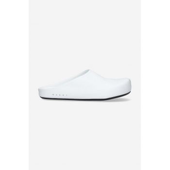 Marni șlapi de piele Sabot bărbați, culoarea alb SBMR001400.P4554.00W01-white