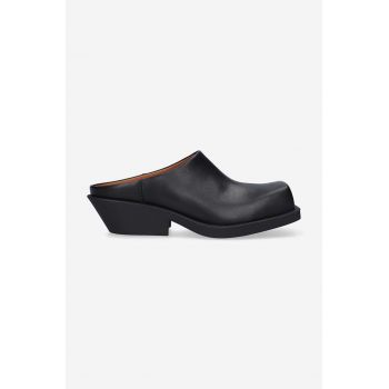 Marni șlapi de piele Sabot femei, culoarea negru, cu platforma SBMS007640.P5088.00N99-black