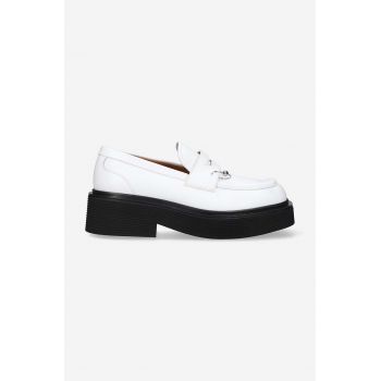 Marni mocasini de piele Moccasin Shoe femei, culoarea alb, cu platforma MOMS003904.P3731-white