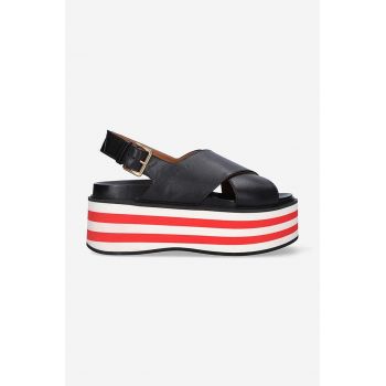 Marni sandale de piele Wedge Shoe femei, culoarea negru, cu platforma ZPMS007506.P3586.00N99-black