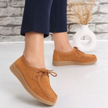 Pantofi dama casual Camel din Piele Naturala Intoarsa Alenasa