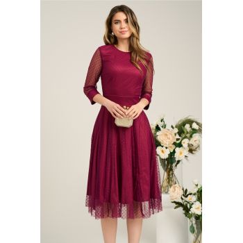 Rochie DY Fashion eleganta din tull cu buline catifelate magenta