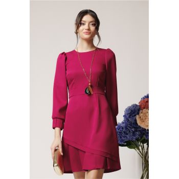 Rochie Moze office din stofa magenta cu pliuri la baza