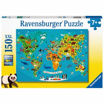 Puzzle Harta Lumii Cu Animale, 150 Piese