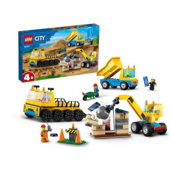 Set LEGO City - Camioane de constructie si macara cu bila pentru demolari (60391)