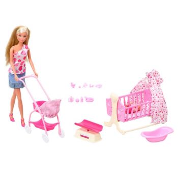 Set Simba Steffi Love New Born Baby Set papusa 29 cm, 1 bebelus si accesorii