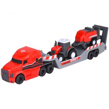 Camion Dickie Toys Massey Ferguson Micro Farm Truck 32 cm cu tractor si presa de balotat