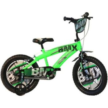 Bicicleta copii 3-5 ani, 14 inch, Bmx Negru Si Verde, Dino Bikes DB145XC01