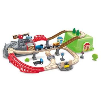 Jucarie din lemn - Set tren constructii (50 piese)