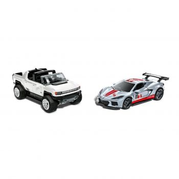 Hot Wheels Set 2 Masinute Metalice Pull Back Gmc Hummer Ev Si Corvette C8R 1:43