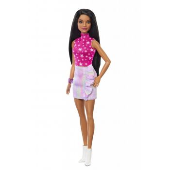 Papusa Barbie Fashionista Bruneta Cu Top Cu Stelute