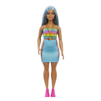 Papusa Barbie Fashionista Cu Par Auriu Si Top Sport