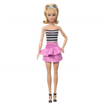 Barbie Papusa Barbie Fashionista Blonda Cu Parul Prin In Coada Si Fusta Roz