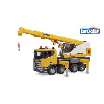 Bruder camion cu macara Scania Super 560R Liebherr cu lumini si sunete