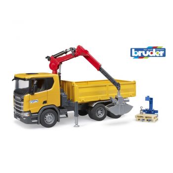 Bruder camion de constructii Scania Super 560R cu macara si 2 paleti