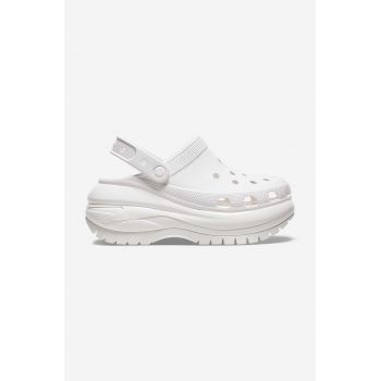 Crocs papuci Classic Mega Crush Clog femei, culoarea alb, cu platforma 207988.WHITE-WHITE