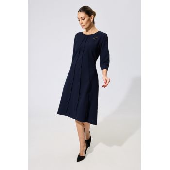 Rochie de ocazie din crepe cu buzunare si croi lejer Vinetria Bleumarin