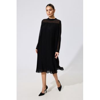 Rochie de ocazie din voal plisat Majda Neagra