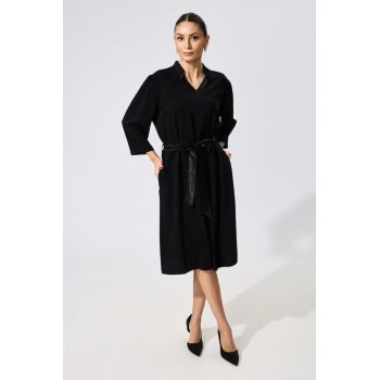 Rochie eleganta cu buzunare si cordon din satin Winifred Neagra