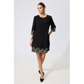 Rochie eleganta cu fermoar pe fata si broderie Velma Neagra