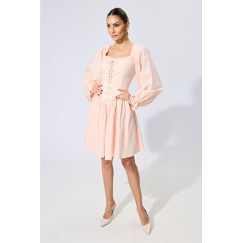 Rochie eleganta scurta cu snur tip corset Letty Peach