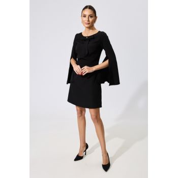 Rochie Moze eleganta cu maneci evazate si fundita Elys Neagra