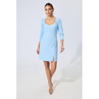 Rochie Moze eleganta cu perle si crepeu pe picior Janice Bleu