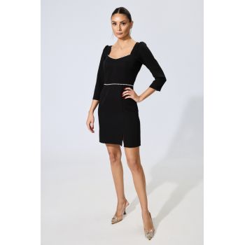 Rochie Moze eleganta cu perle si crepeu pe picior Janice Neagra