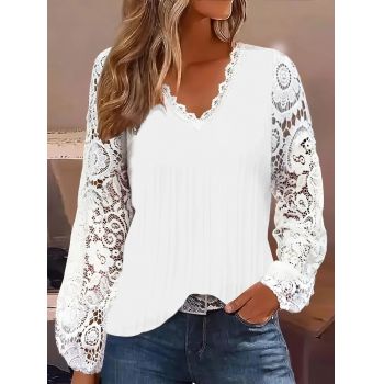 Bluza alba eleganta dama, maneci cu broderie, model 131