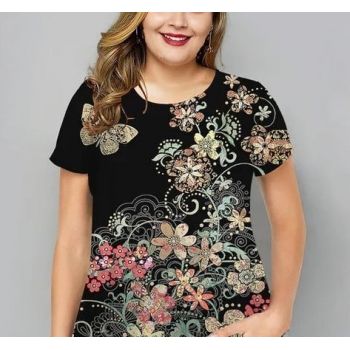 Bluza cu flori, de dama, maneca scurta, model 126 - marimea M