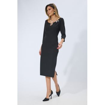 Rochie de ocazie cu bretele subtiri si crepeu Ninette Neagra