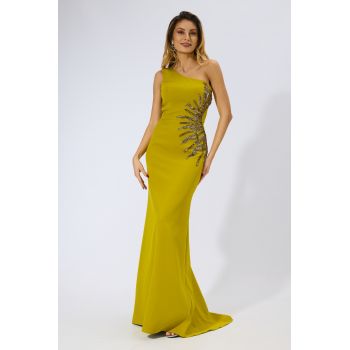 Rochie de ocazie premium tip sirena cu model one shoulder Hypnotic Olive