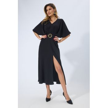 Rochie eleganta in clos cu maneci asimetrice Nelia Neagra